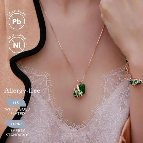 Women Gold Green Crystal Wish Stone Pendant Necklace with Birthstone - Picture 2 of 6